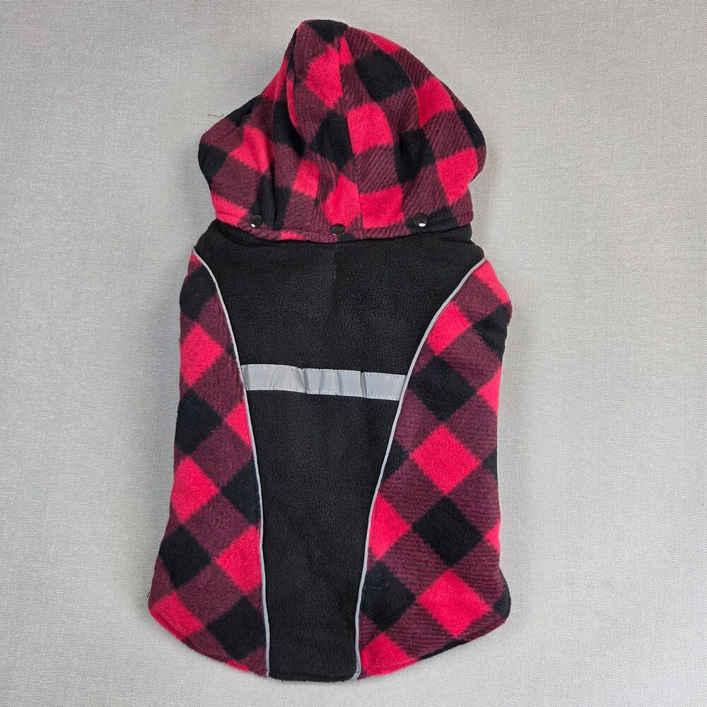 Koeson Dog Winter Coat Medium Red Black Buffalo Plaid Reflective Hooded Jacket